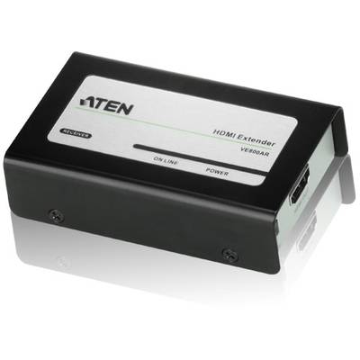 HDMI predlžovač prijímač od spoločnosti ATEN, model VE800AR, s konektormi na boku, určený na predĺženie HDMI signálov.