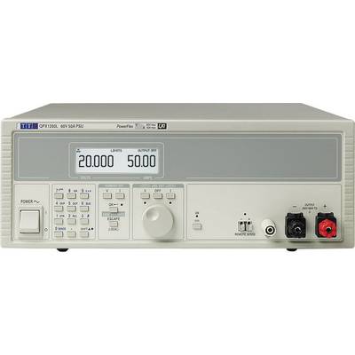 Elektronický laboratórny napájací zdroj s digitálnymi displejmi pre napätie (20 000 V) a prúd (50,00 A), rôznymi tlačidlami a prípojkami.