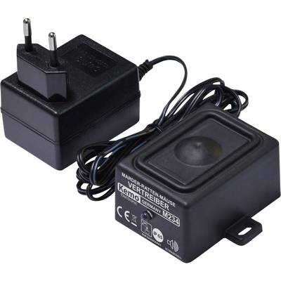 Sieťový adaptér a elektronické zariadenie s káblom, označené ako 'Odpudzovač kún, potkanov a myší', model M 234, určené na plašenie zvierat.