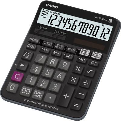 Čierny kalkulátor s veľkým displejom, zobrazuje číselnú postupnosť '1234567890,12'. Viditeľné tlačidlá pre základné matematické operácie a funkcie.