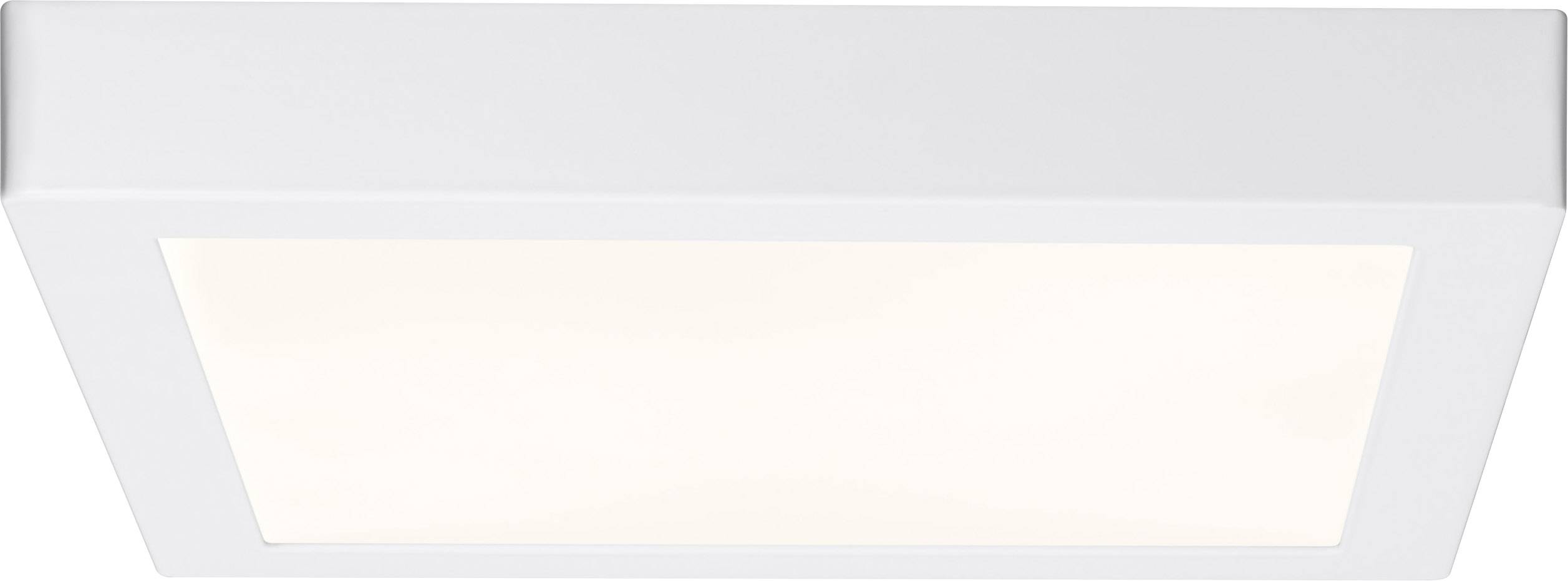 Biela štvorcová stropná lampa so súčasným matným tienidlom, ktorá poskytuje rovnomerné, rozptýlené svetlo. Vhodná do obytných priestorov.