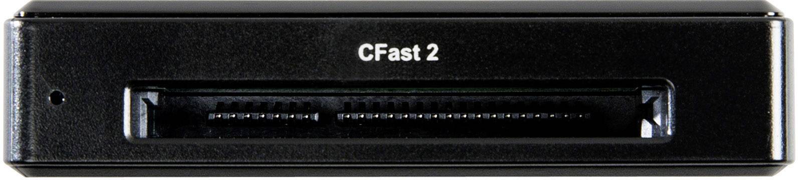 Čítačka CFast 2 v prednom pohľade, vhodná na čítanie pamäťových kariet CFast, s jedným slotom v strede.