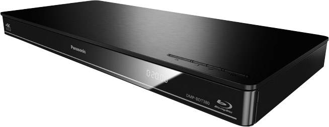 Čierny Blu-ray prehrávač so strieborným logom a ovládacími tlačidlami v pravom hornom rohu.