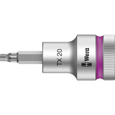 Skrutkovací nadstavec s profilom Torx TX 20 a vrúbkovaním na kryte, viditeľné výrobcovské logo Wera.