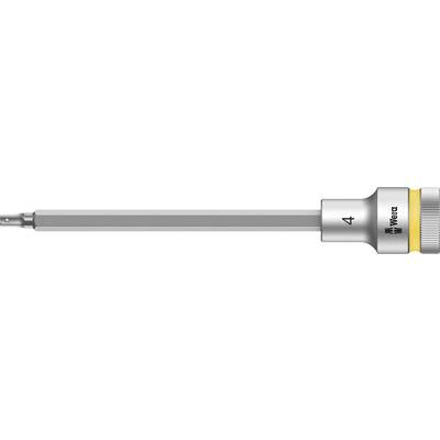 Šesťhranný bit od značky Wera, veľkosť 4 mm, so strieborným driekom a žltým prsteňom, vhodný na použitie v skrutkovacích nástrojoch.