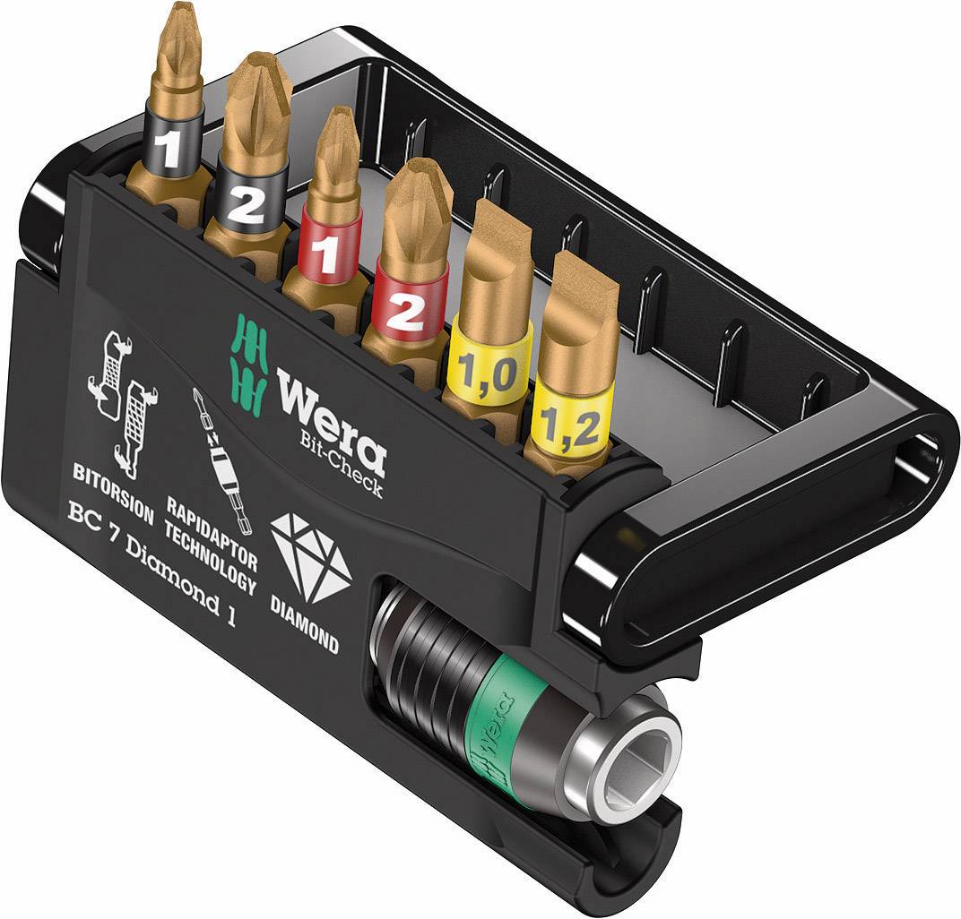 Wera Bit-Check 7 Diamond 1 05057416001 Bitsæt 7 dele Krydskærv Pozidriv, Krydskærv Phillips, Kærv BiTorsion®