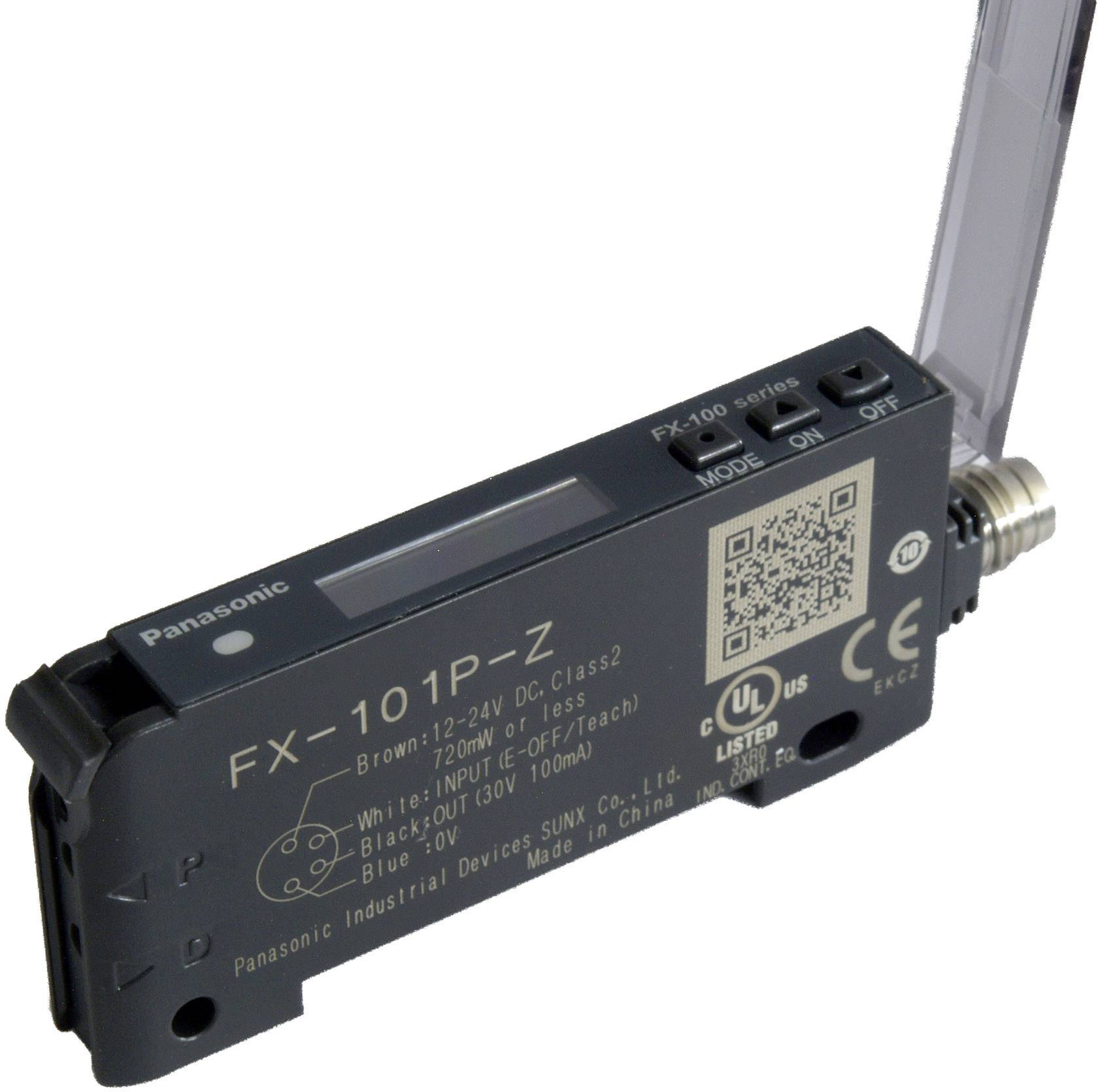 Digitálny senzor od Panasonicu, model FX-101P-Z, s rôznymi konektormi a nastaviteľnými možnosťami.