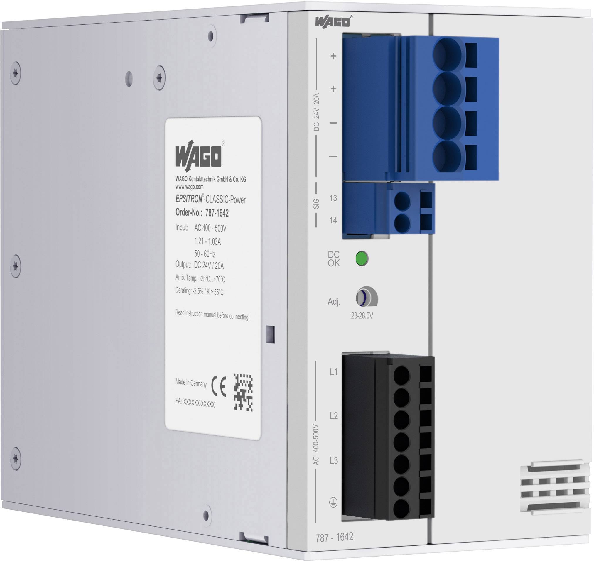 WAGO 787-1642 Alimentatore per guida DIN 24 V 20 A 480 W Num. uscite:1 x Contenuto 1 pz.