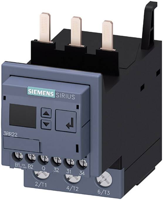 Obrázok zobrazuje nadprúdové relé Siemens SIRIUS 3RR22 so svorkami. Používa sa v elektrických riadiacich systémoch.