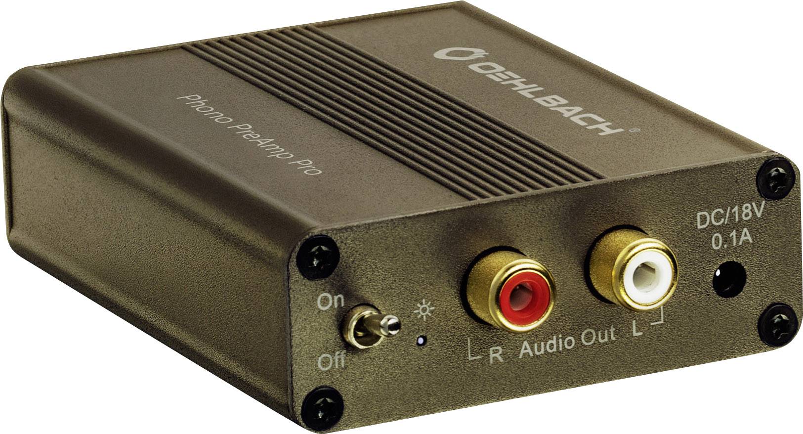 Malý, obdĺžnikový phono predzosilňovač so spínačom zapnutia/vypnutia a cinch konektormi pre audio výstup. Zariadenie v kovovom obale.