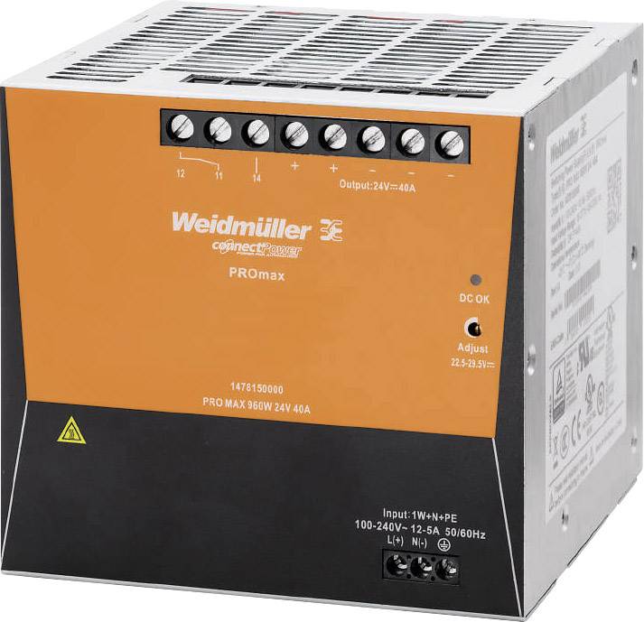 Weidmüller PRO MAX 960W 24V 40A Alimentatore per guida DIN 24 V/DC 40 A 960 W Contenuto 1 pz.
