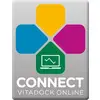 Farebný kvet s logom laptopa zobrazuje 'CONNECT VITADOCK ONLINE'. Vyjadruje účel online pripojenia služby.