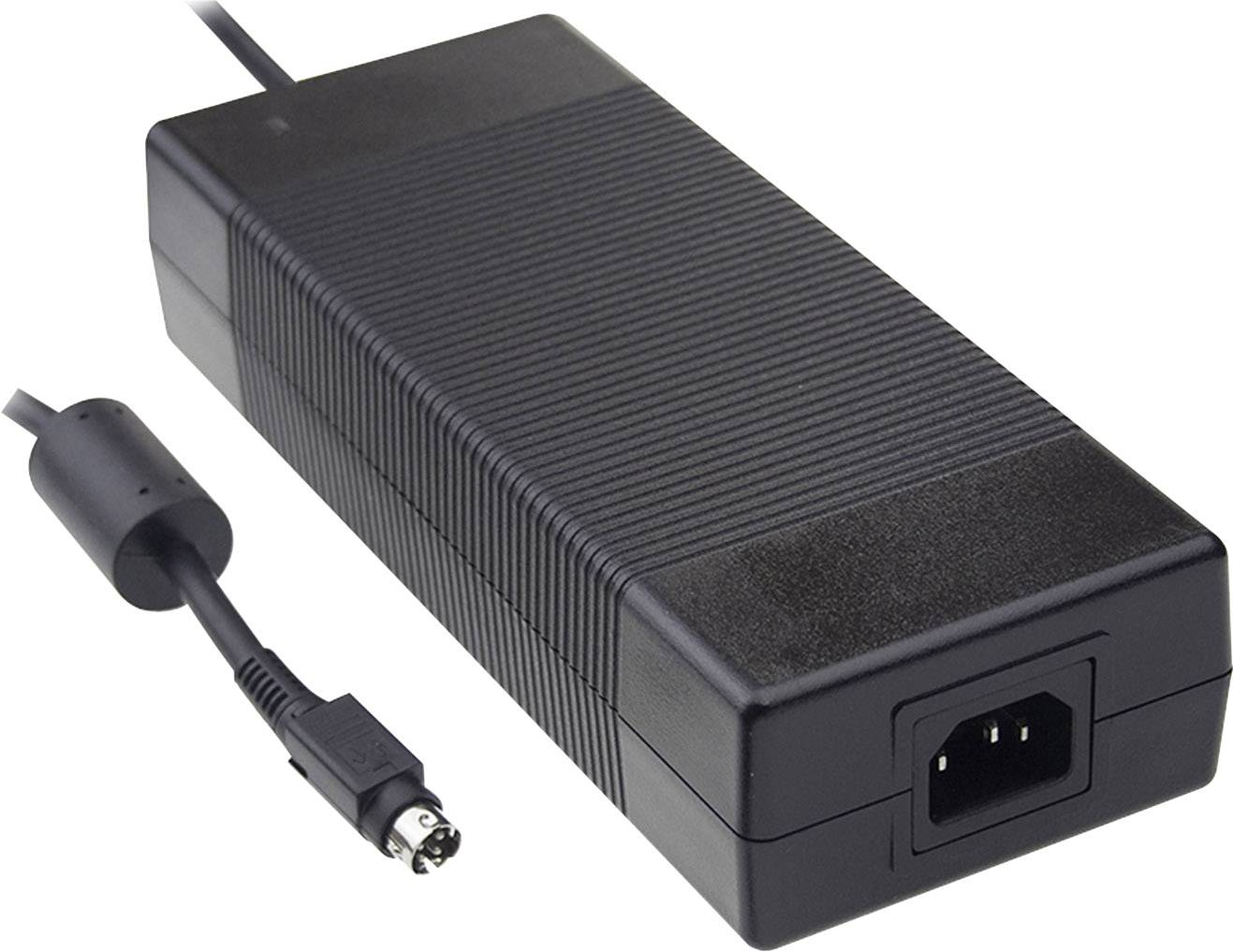 Čierna napájacia jednotka s káblom a šesťpolohovým konektorom. Je vhodná pre elektronické zariadenia.