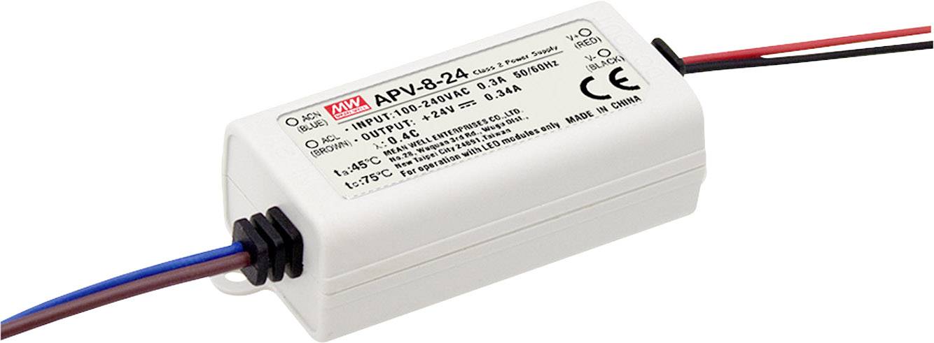 MEAN WELL APV-8-24 LED-transformator Constante spanning 8 W 0 - 0.34 A 24 V/DC Niet dimbaar, Overbelastingsbescherming 1 stuk(s) afbeelding