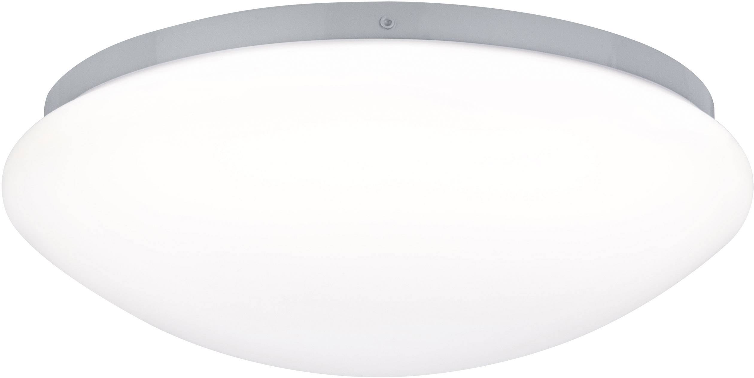 Okrúhle, moderné stropné svietidlo s bielym, opálovým skleneným tienidlom v minimalistickom dizajne, vhodné do obytného priestoru alebo kancelárie.