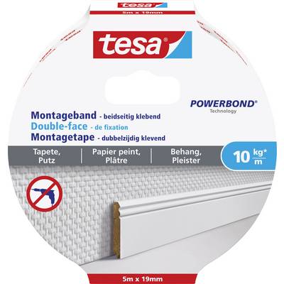 Okrúly obal obojstrannej montážnej pásky tesa. Popis v niekoľkých jazykoch. Nosnosť: 10 kg/m.