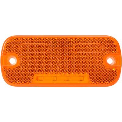 Obdĺžnikový oranžový reflektor so štruktúrou včelieho plástu a dvoma upevňovacími otvormi pre skrutky na ľavej a pravej strane.