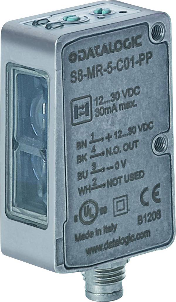 Datalogic S8-MR-5-M01-PP reflexné svetelný snímač, 950801390, spínanie za svetla, spínanie za tmy, zaclonenie pozadia, 10 - 30 V/DC, 1 ks