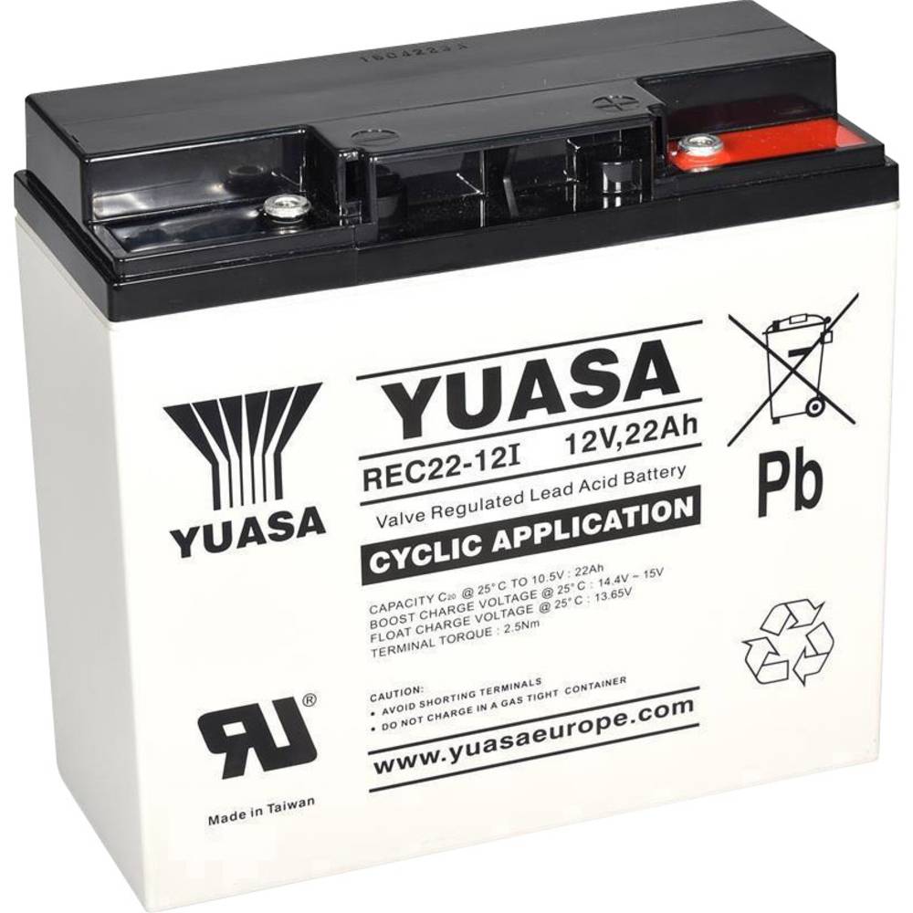 Yuasa REC22-12 YUAREC2212 olovený akumulátor 12 V 22 Ah olovený so skleneným rúnom (š x v x h) 181 x 167 x 76 mm skrutko.