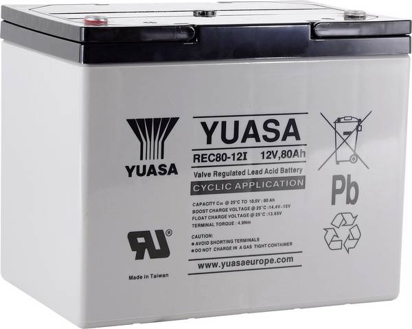 Yuasa REC80-12 YUAREC8012 olovený akumulátor 12 V 80 Ah olovený so skleneným rúnom (š x v x h) 259 x 212 x 168 mm skrutkované M6 nebadateľné vybíjanie, nenáročné na obsluhu, odolné proti viacerým cyklom