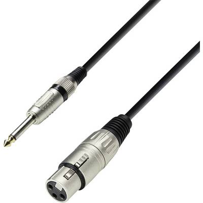 Čierny kábel so 6,3-mm jack konektorom na ľavej strane a XLR konektorom na pravej strane. Slúži na prepojenie audio zariadení.