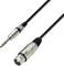 Čiernobiely audio kábel s 3,5 mm jack konektorom na jednom konci a XLR konektorom na druhom konci pred bielym pozadím.