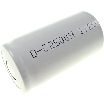 Biela valcovitá batéria s nápisom 'D-C2500H 1.2V' poukazuje na špecifikácie a napätie batérie.
