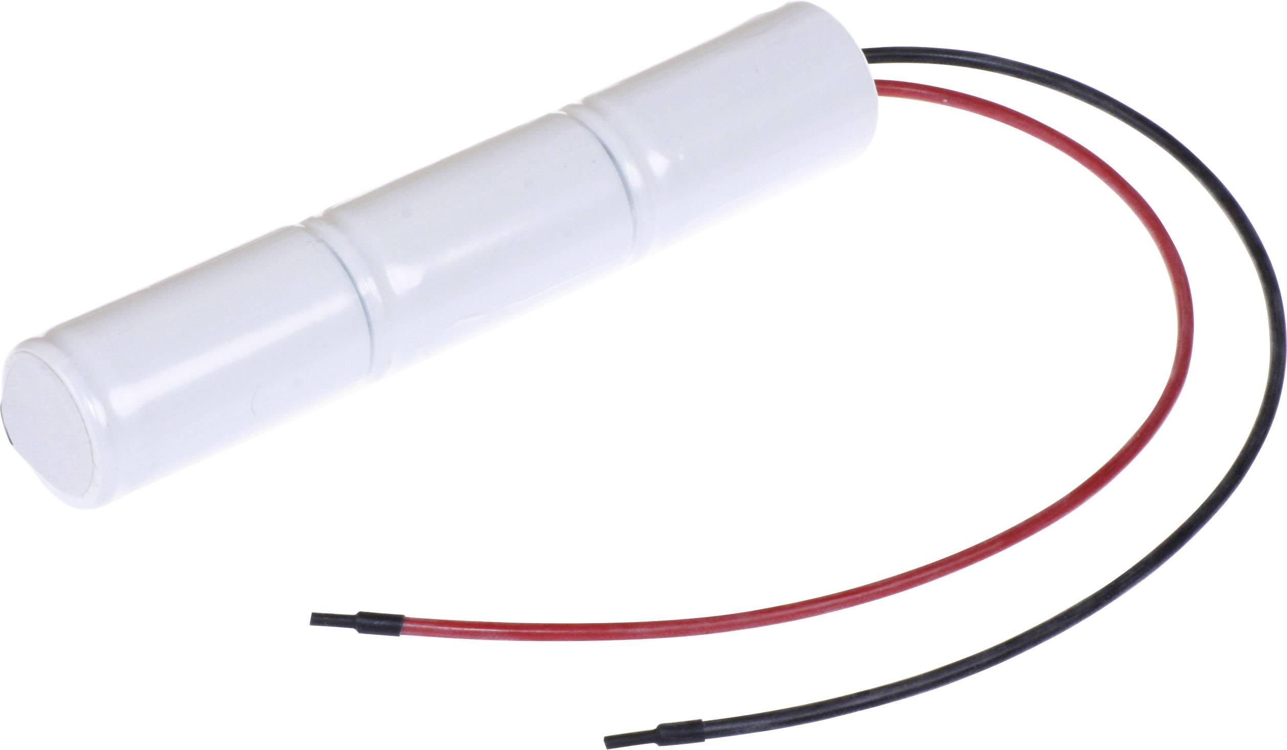 Valcový biely elektromagnet s dvoma vyčnievajúcimi drôtmi, jedným červeným a jedným čiernym.
