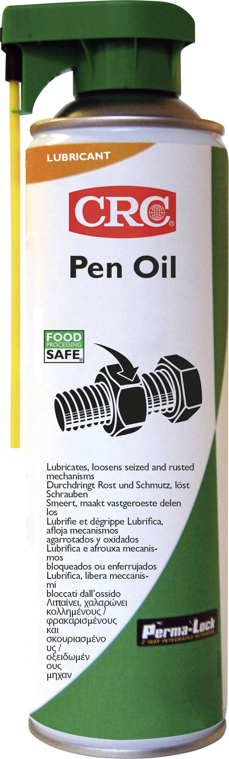 Olejový sprej s nápisom 'Pen Oil'. Vhodný pre hrdzavé a zaseknuté diely. Obsahuje rôzne návody na použitie.