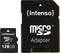 Obrázok zobrazuje pamäťovú kartu Intenso microSD s kapacitou 128 GB vedľa adaptéra.