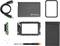 Sada boxu na pevný disk vrátane USB kábla, skrutkovača, skrutiek, dosky plošných spojov, súčastí krytu a ochranného rámu, označená logom 'Transcend'.