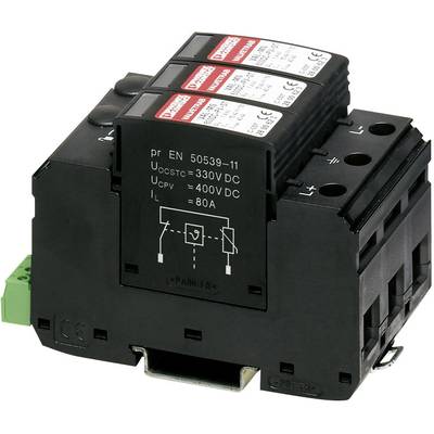 Čierna elektrická súčiastka s troma červenými štítkami na hornej strane. Na prednej strane sú vytlačené technické špecifikácie.