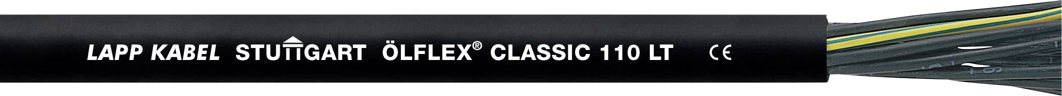 Čierne káble s nápisom 'LAPP KABEL STUTTGART ÖLFLEX CLASSIC 110 LT'. Kábel obsahuje farebne kódované vnútorné vodiče.