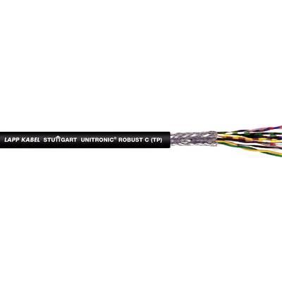 Elektrický kábel s nápisom 'LAPP KABEL STUTTGART UNITRONIC® ROBUST C (TP)'. Zobrazuje voľne uložené, farebne kódované vodiče.