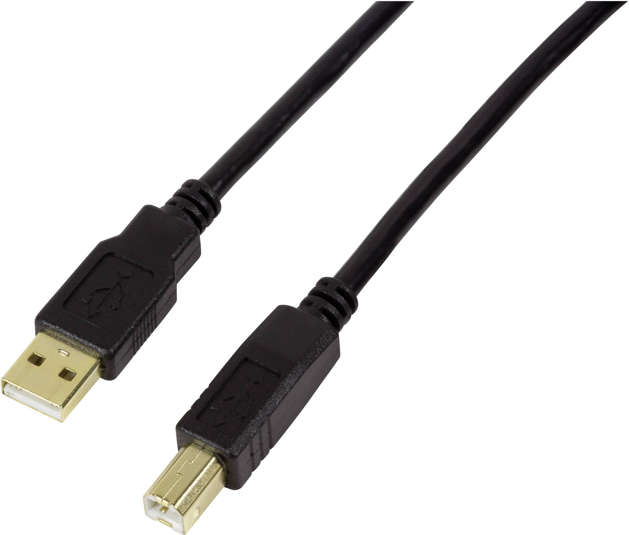 Dva čierne USB káble: vľavo plochý USB-A konektor, vpravo štvorcový USB-B konektor.