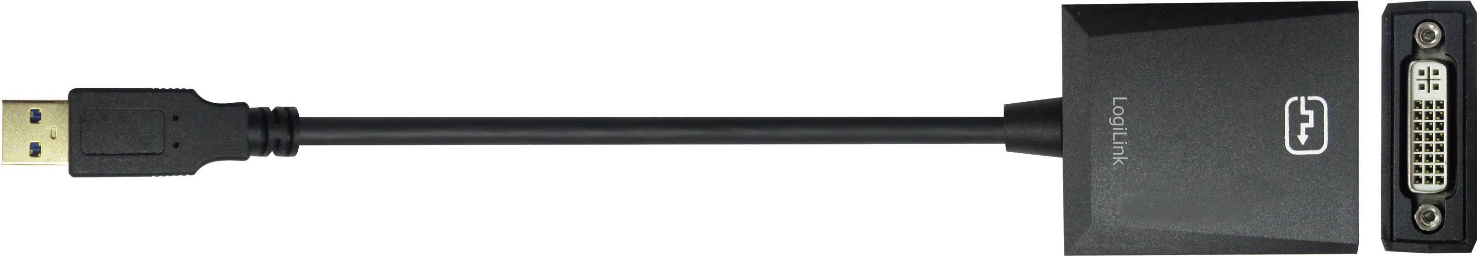 Adaptérový kábel s HDMI konektorom na ľavej strane a DVI zásuvkou na pravej strane. Spája HDMI zdroj so zariadením s DVI displejom.