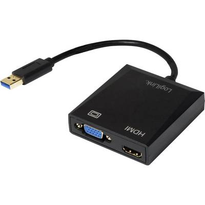 LogiLink UA0234 USB / VGA / HDMI adaptér [1x USB 3.0 zástrčka A - 1x VGA zásuvka, HDMI zásuvka] čierna  10.00 cm