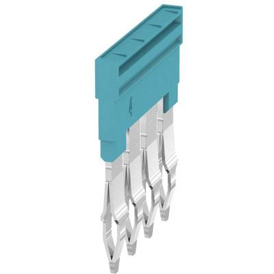 Modrý elektrický konektor so štyrmi striebornými kovovými kolíkmi.