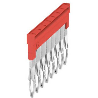 Viacpólový konektor s červeným krytom a kovovými kontaktmi, vhodný pre elektrické prepojenia s rostrom 2,5 mm.