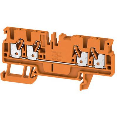 Oranžový elektrický svorkovnicový blok s kovovými kontaktmi, vhodný na prepojenie vodičov v elektrických aplikáciách.
