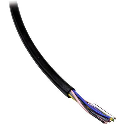 Čierne izolované elektrické vedenie s viacerými farebnými holými medenými drôtmi na jednom konci.