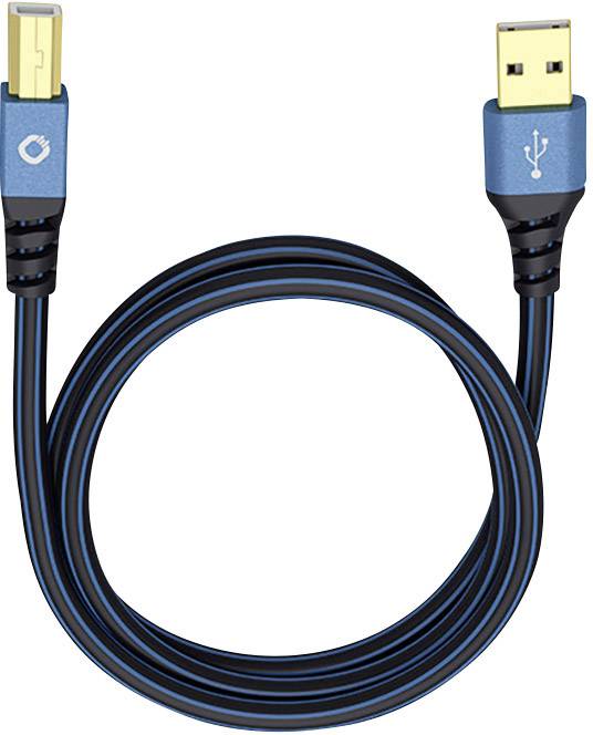 USB 2.0 [1x USB 2.0 zástrčka A - 1x USB 2.0 zástrčka B] 3.00 m modrá pozlátené kontakty Oehlbach USB Plus B