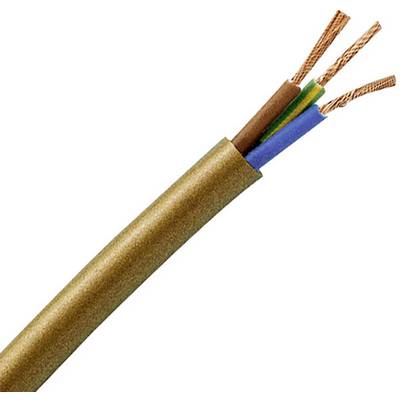 Hnedý elektrický kábel so štyrmi nezakrytými medenými vodičmi v farbách hnedá, modrá, zelená/žltá a čierna.