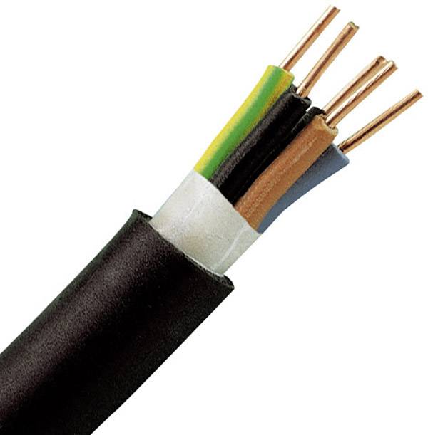 Priečny rez elektrickým káblom s viacerými medenenými vodičmi, niektoré čiastočne s farebnou izoláciou.