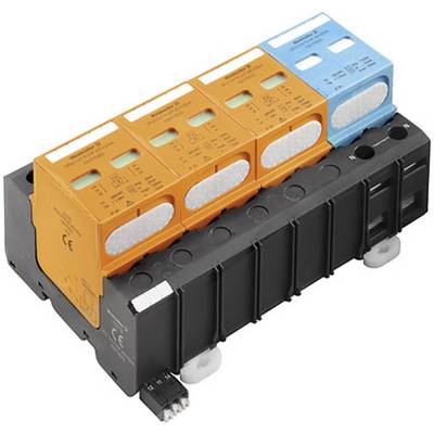 Séria elektrických poistných modulov v oranžovej a modrej farbe na čiernej základni. Ideálne pre bezpečnú distribúciu elektrického prúdu.