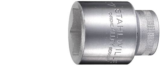 Strieborný nástrčný kľúč s nápisom 'STAHLWILLE CHROME ALLOY GERMANY', ktorý vľavo ukazuje štvorhranný nástavec.