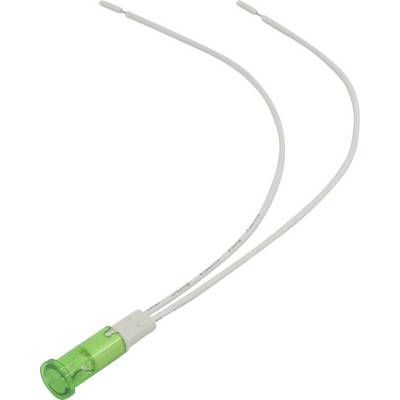 Zelená svetelná dióda s dvoma bielymi pripájacími káblami. Používaná najmä v elektronických obvodoch na indikáciu stavu.