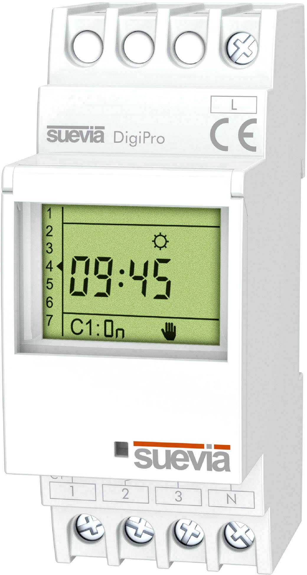 Temporizzatore per guida DIN 1 pz. Suevia DigiPro Tens.comm.max: 250 V/AC Corrente di commut. max.: 16 A 1 scambio Programma giornaliero, Programma