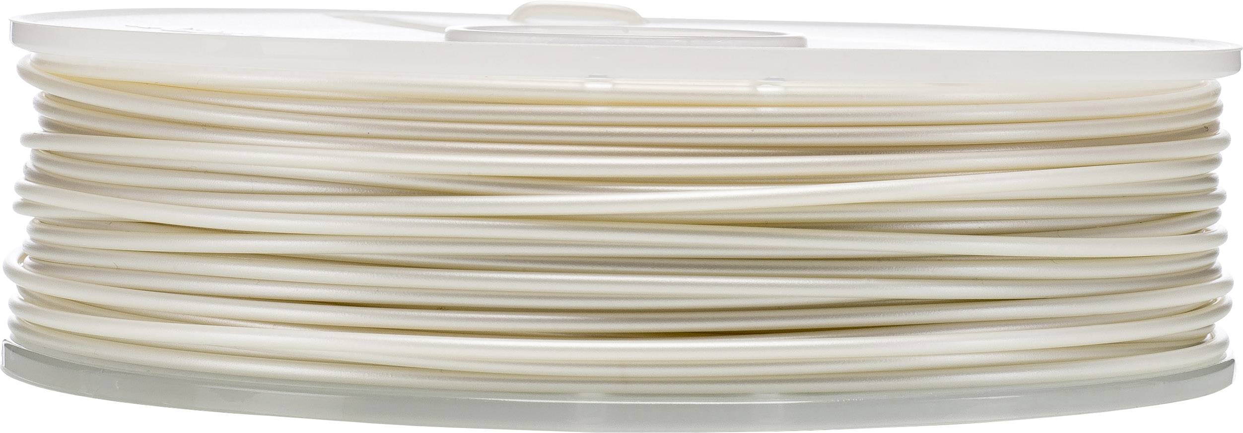 Plastový filament na 3D tlačiareň. Špulka je kompaktne navinutá a krémovej farby.