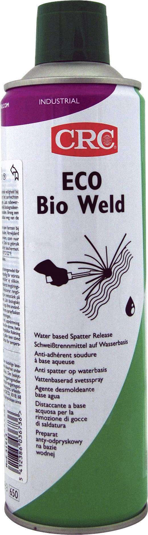Zelená sprejová dóza s nápisom 'ECO Bio Weld'. Je to vodou riediteľný zváračský prostriedok, ktorý znižuje rozstrek počas zvárania.
